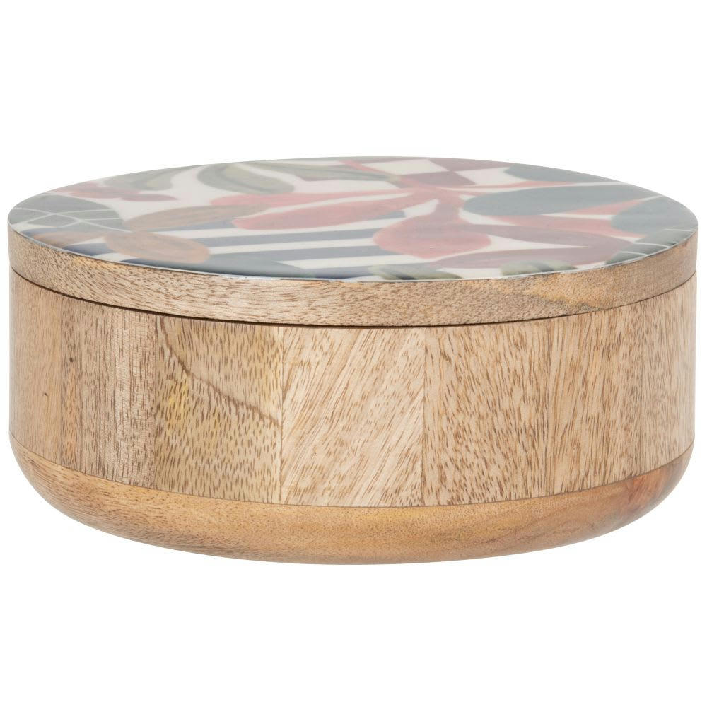 - Boîte en bois de manguier couvercle marron rouge et vert