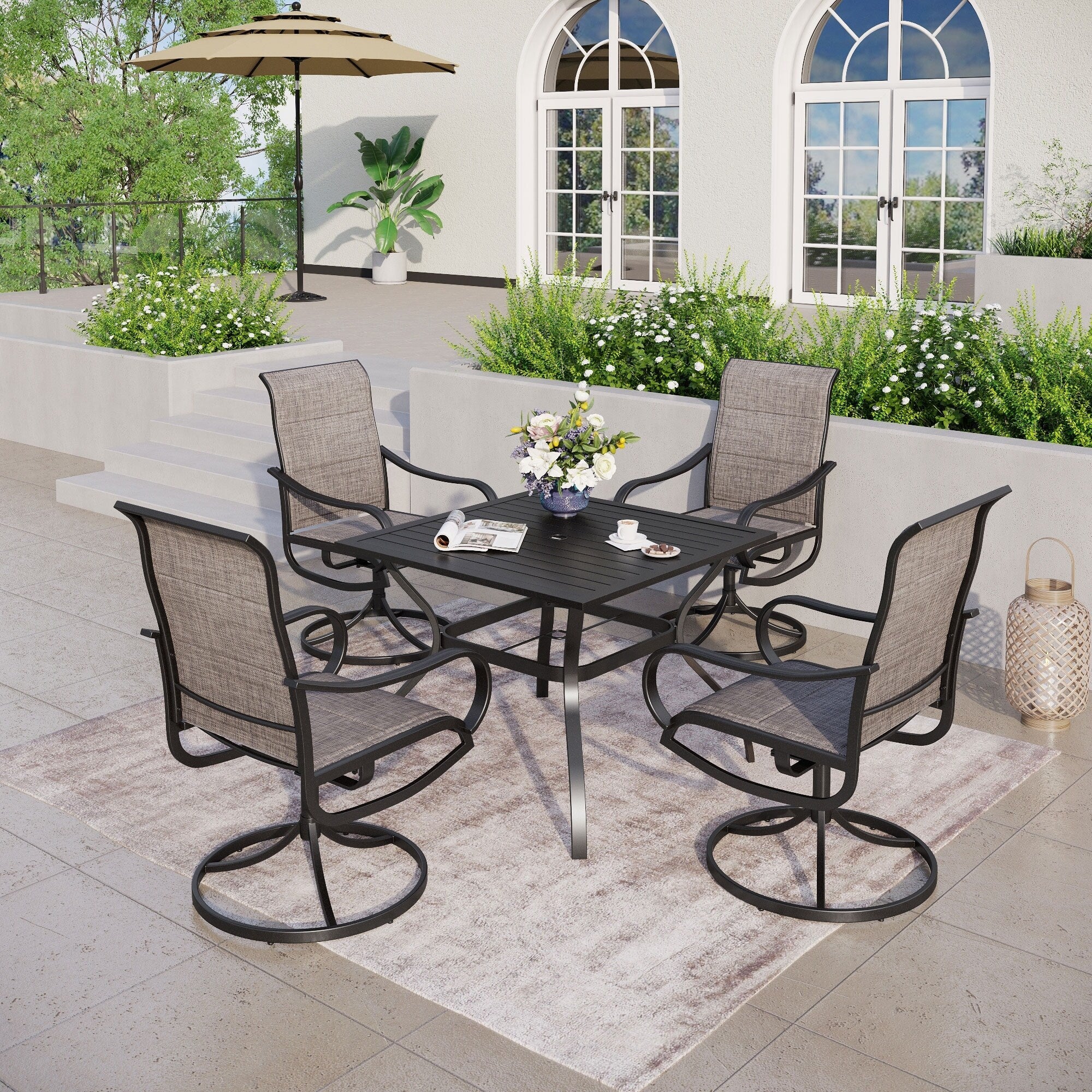 MAISON ARTS Patio Swivel Dining Chairs Set of 4, Metal Chairs with Textilene Padded Sling Fabric