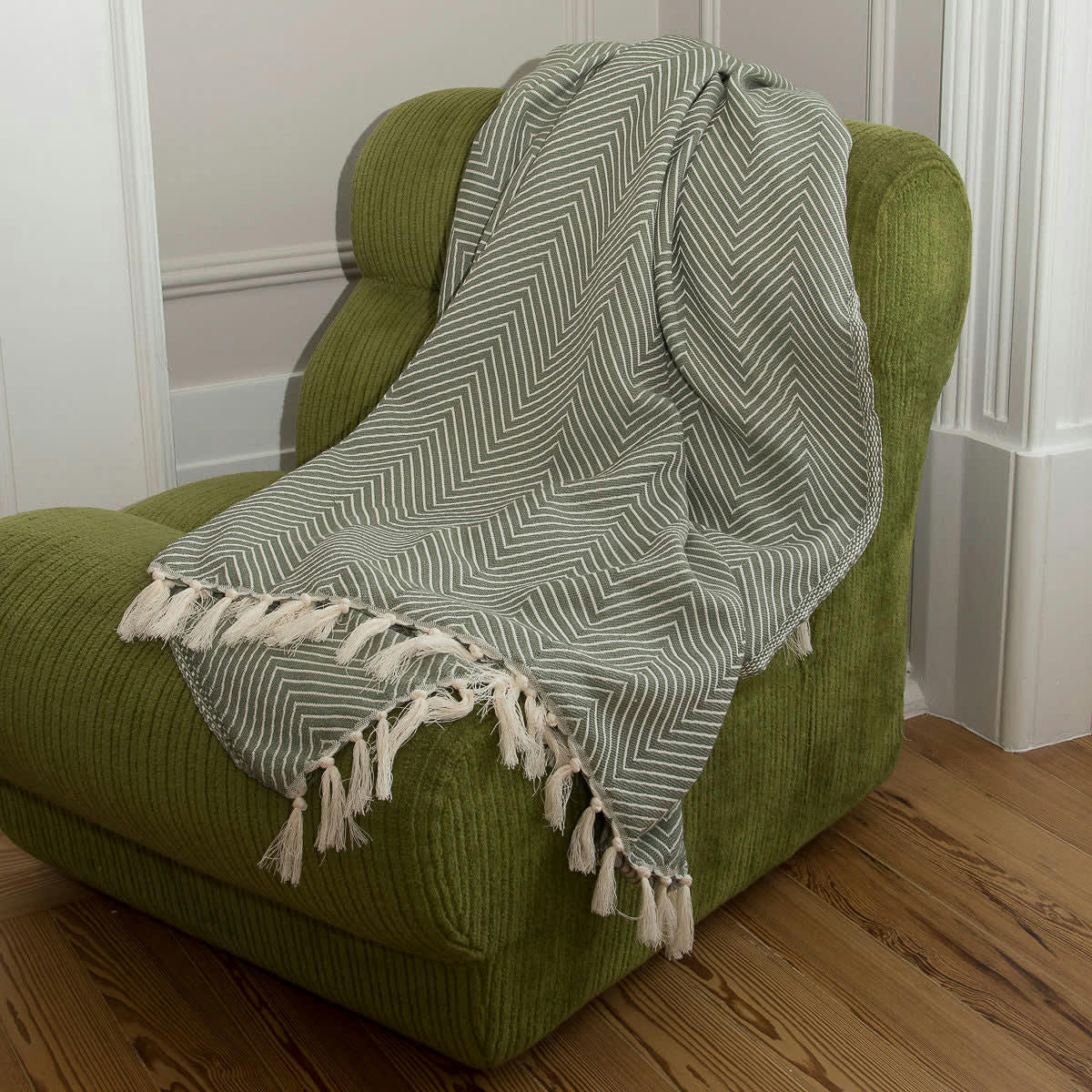 AMSTERDAM - Plaid coton  130x170 vert olive