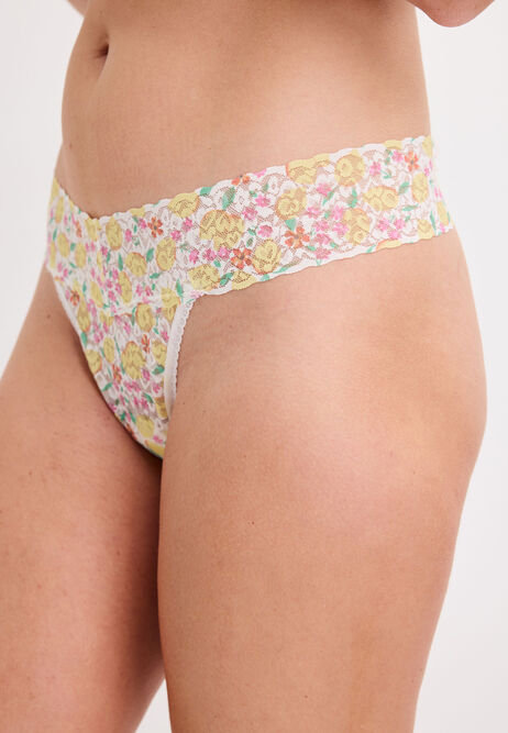 Womens 3pk Pink Floral Lace Thongs
