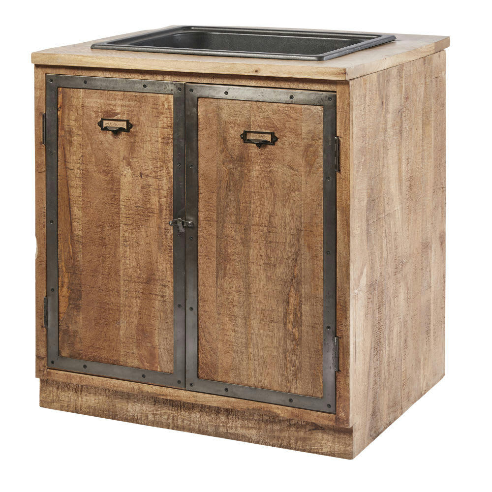 Melchior - Meuble bas de cuisine avec évier 2 portes en manguier massif