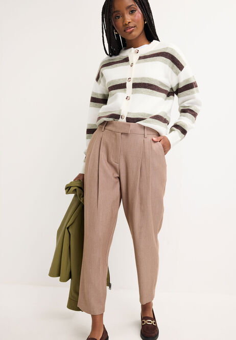 Womens Cream Stripe Wool Blend Cardigan
