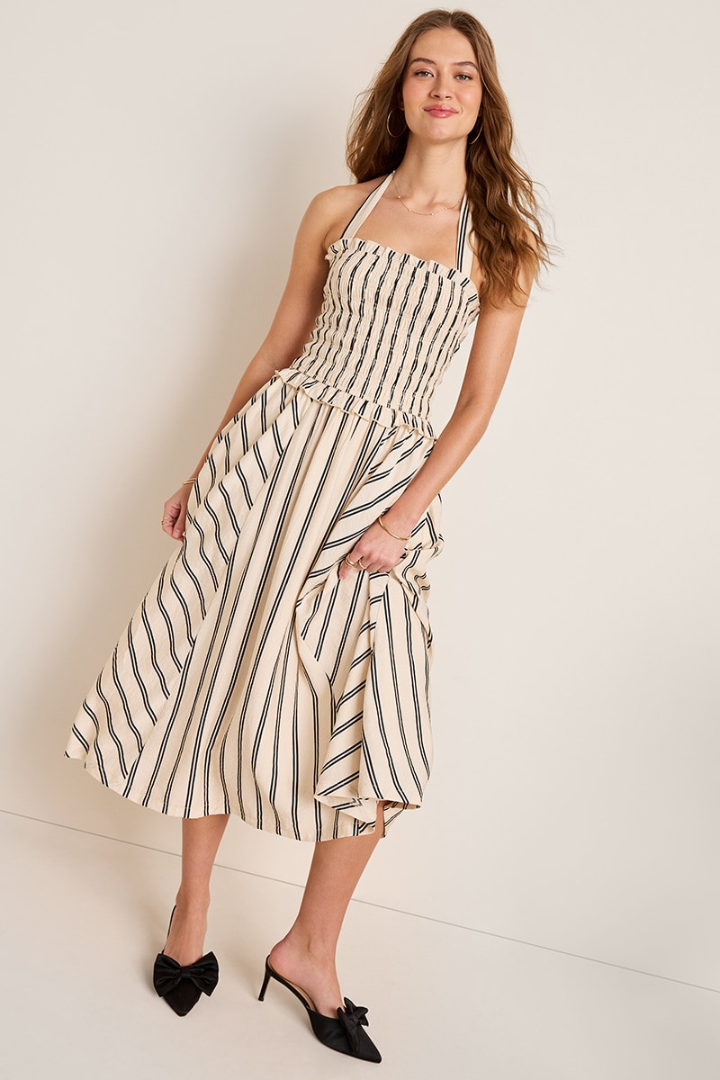 Pam Striped Halter Midi Dress