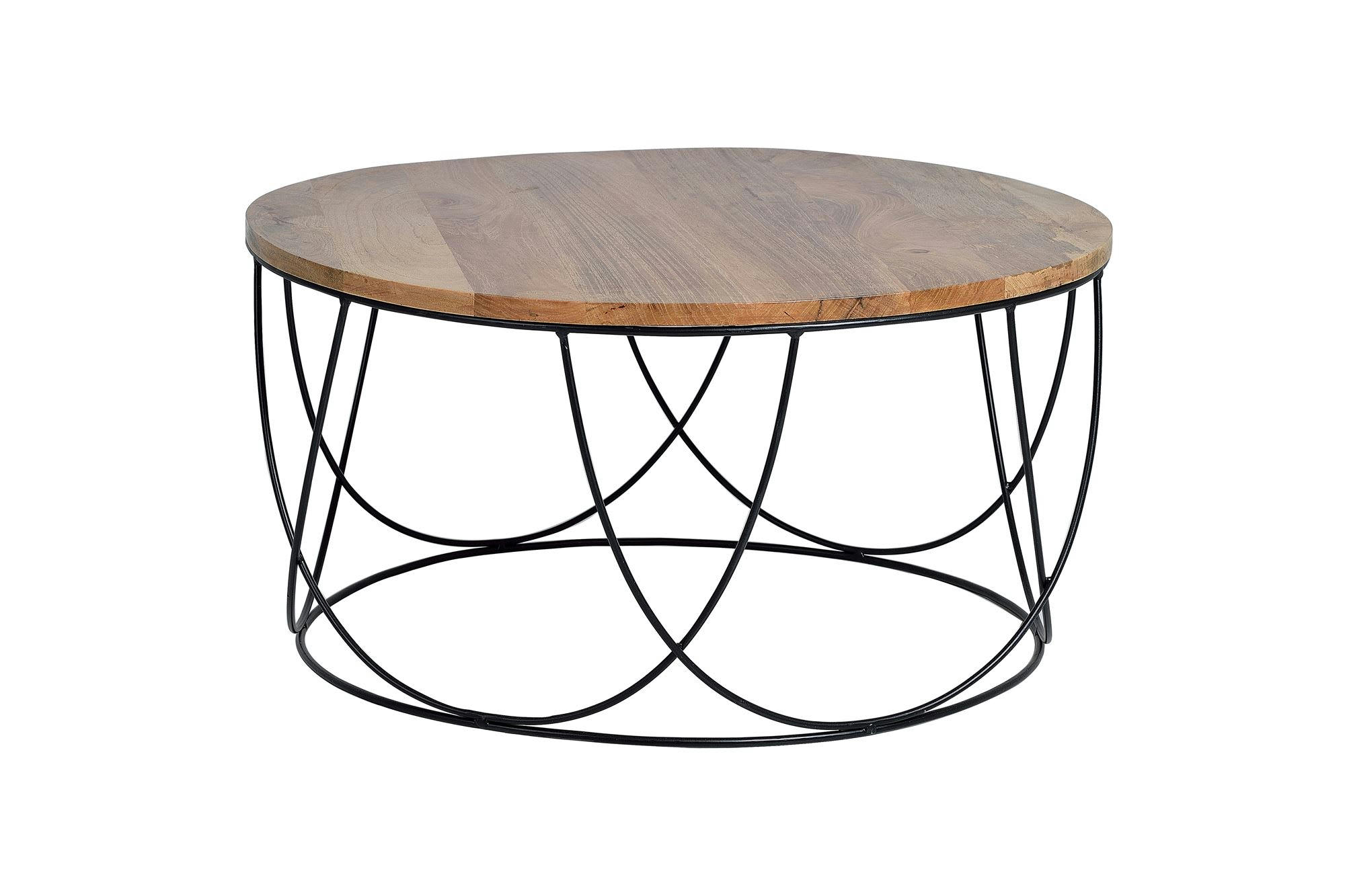 - Table basse en manguier et détails en métal