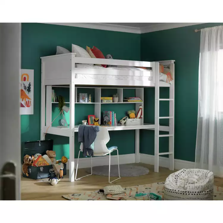 Habitat Brooklyn High Sleeper Bed, Desk & Shelves-White