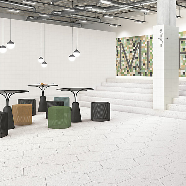 Carrelage sol / mur hexagonal effet terrazzo grand format blanc 51,9x59,9 cm MICRA Hexagono Blanco