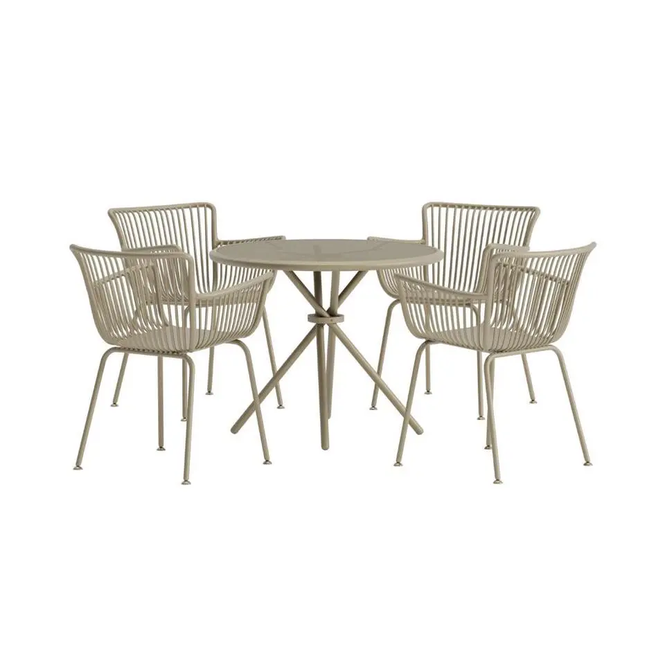 Hioshop Sifnos tuinmeubelset tafel 90x90cm 4 stoelen beige