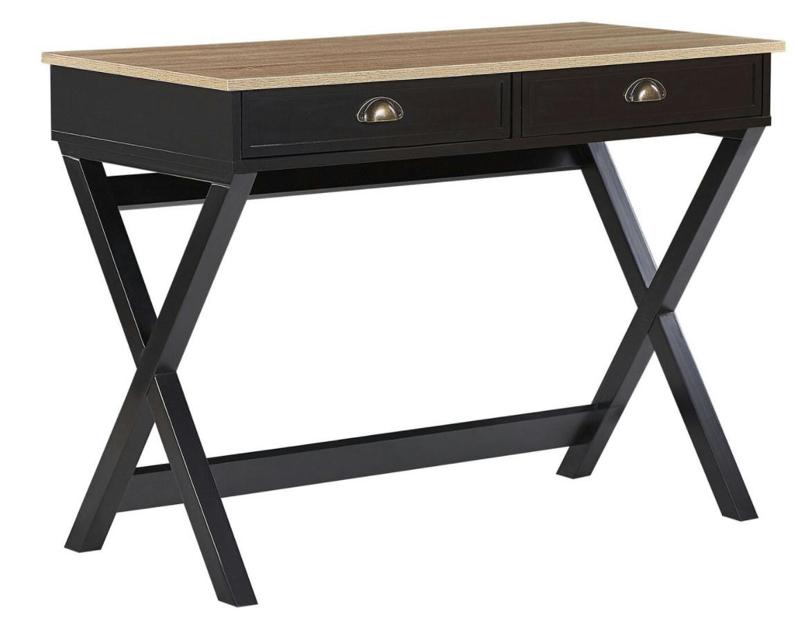 EKART - Bureau effet bois noir avec 2 tiroirs