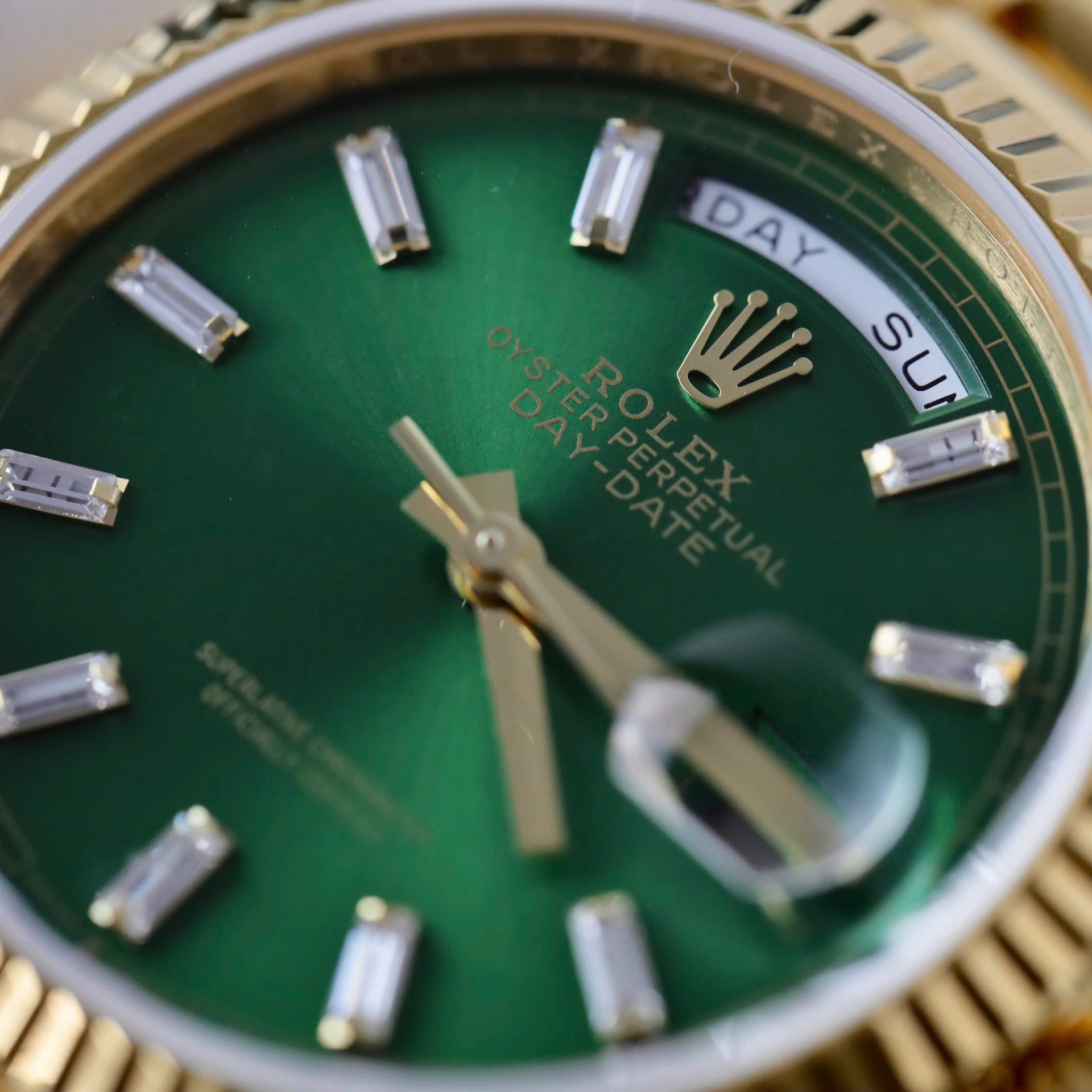 Rolex Day-Date YG Plated Green Dial CZ Diamonds 36mm Super Clone