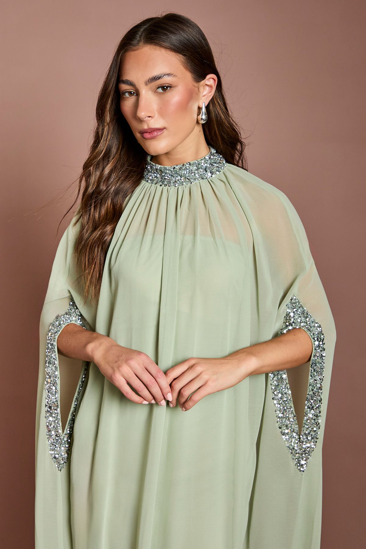 Coast Chiffon Cape Style Sequin Maxi Dress