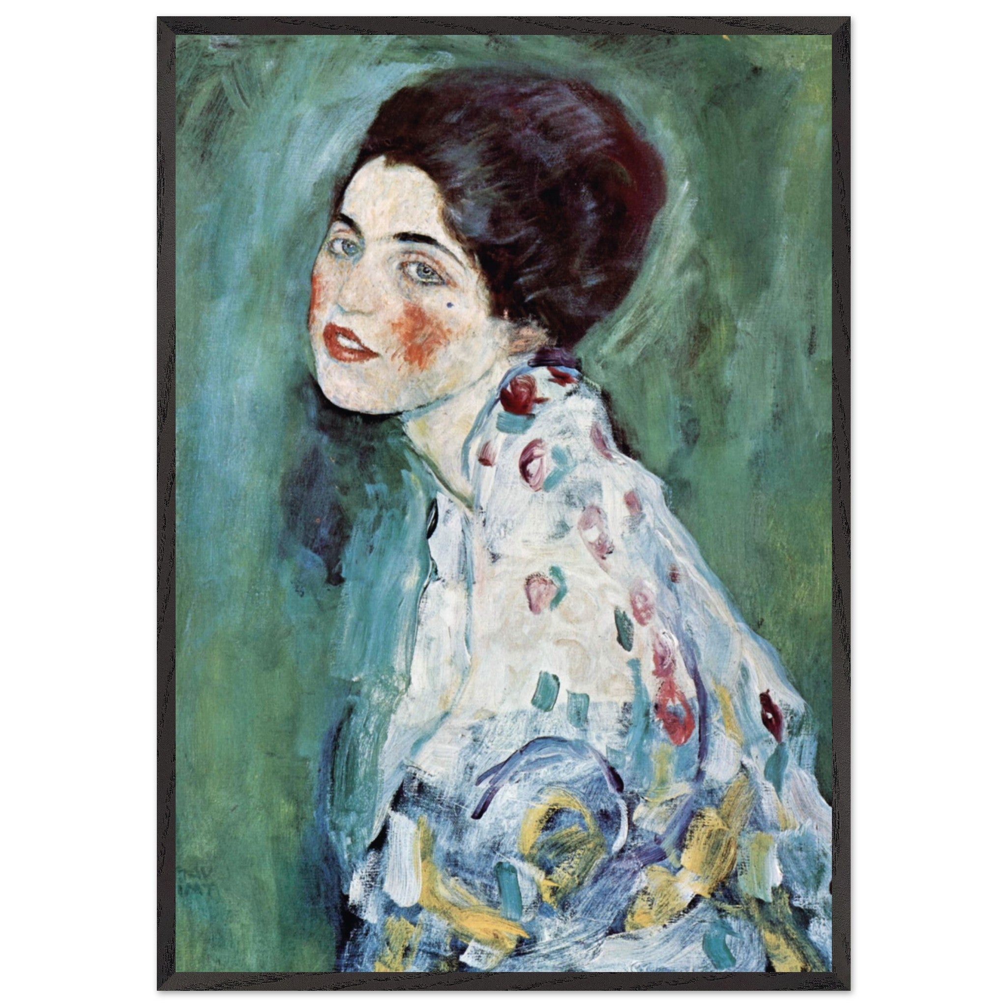 Artfulprints Poster met Lijst Gustav Klimt - Portrait of a lady  - 70x100 cm - Donkergroen