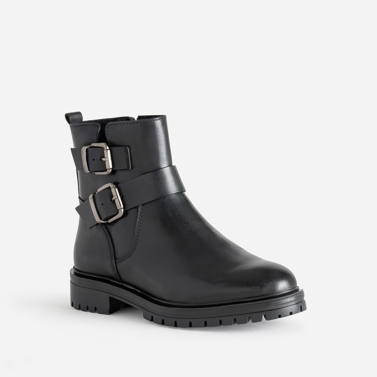 Boots TEXTO noir en cuir deux boucles