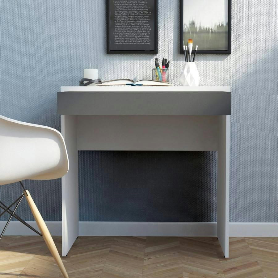 - Bureau linéaire avec un tiroir en bois blanc