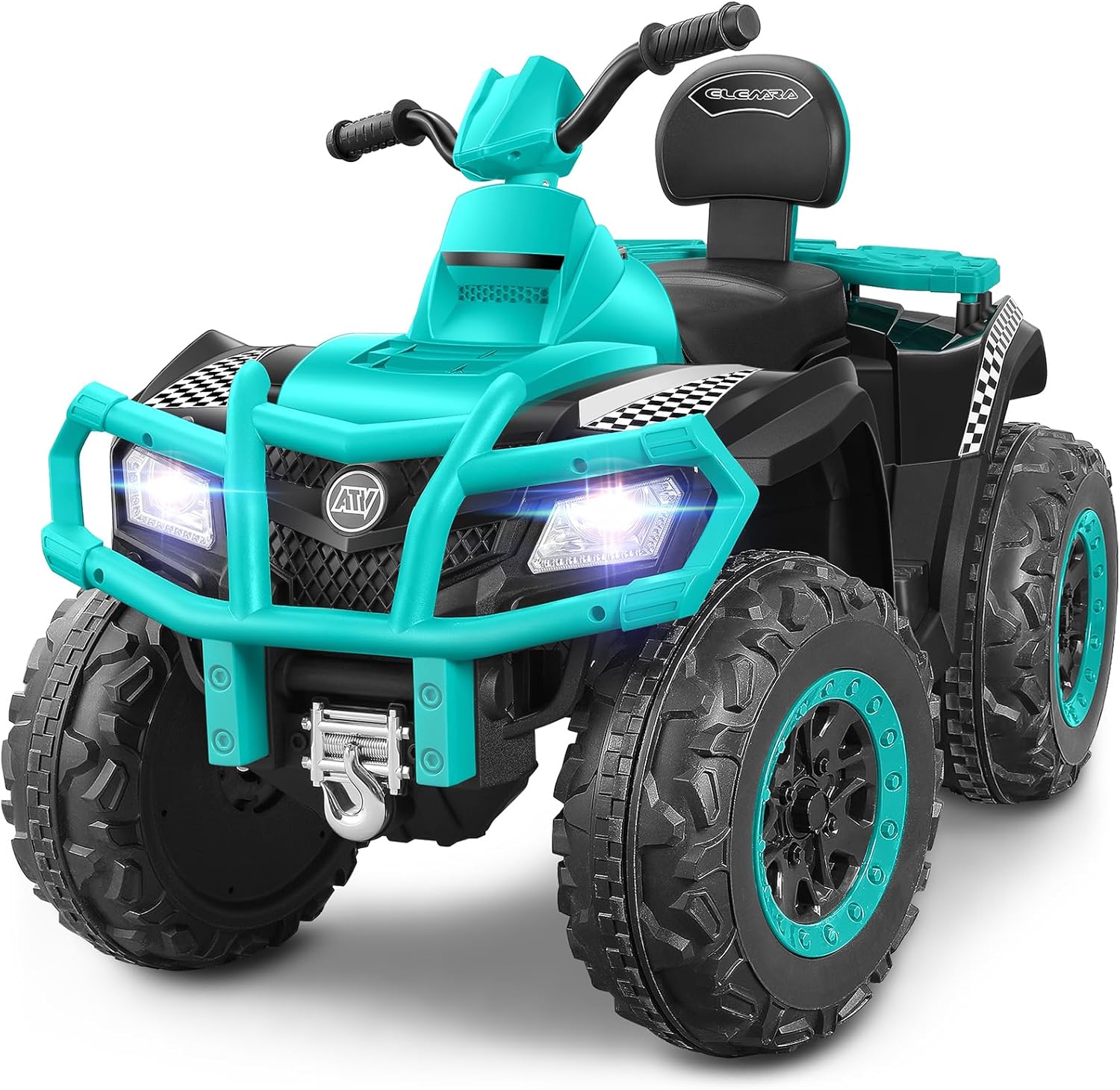 ELEMARA 24V 2 Seater Ride on ATV for Big Kids, Kids 4 Wheeler Battery Operated Toy, 5mph Max Speed,Electric Vvehicle,LED Headlights,Music,ATV for Kid Electric Quad for Boys & Girls, Light Green