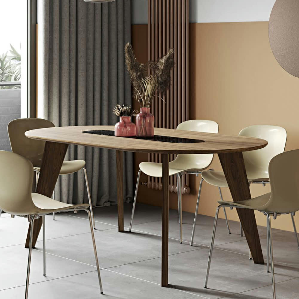 LAGO - Table  placage noyer et marbre blanc