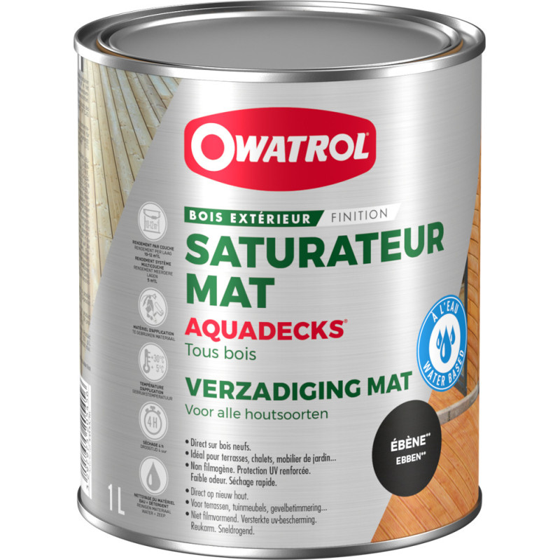 Saturateur pour bois Aquadecks ébène 1 L OWATROL