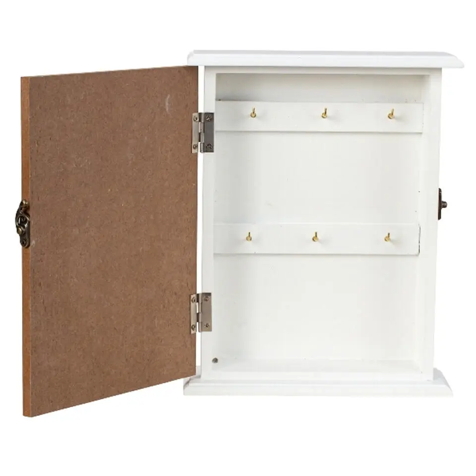 Sleutelkastje van hout - Beige/wit - 20 x 6 x 25 cm - voor 6 sleutels