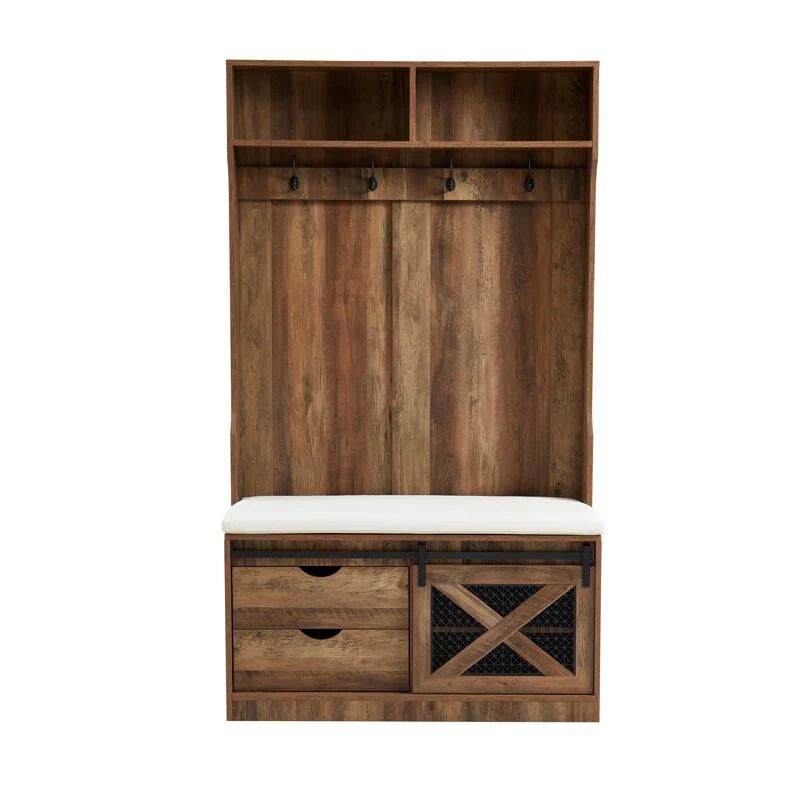 40.6'' W Wood Hall Tree with Bench and Shoe Storage