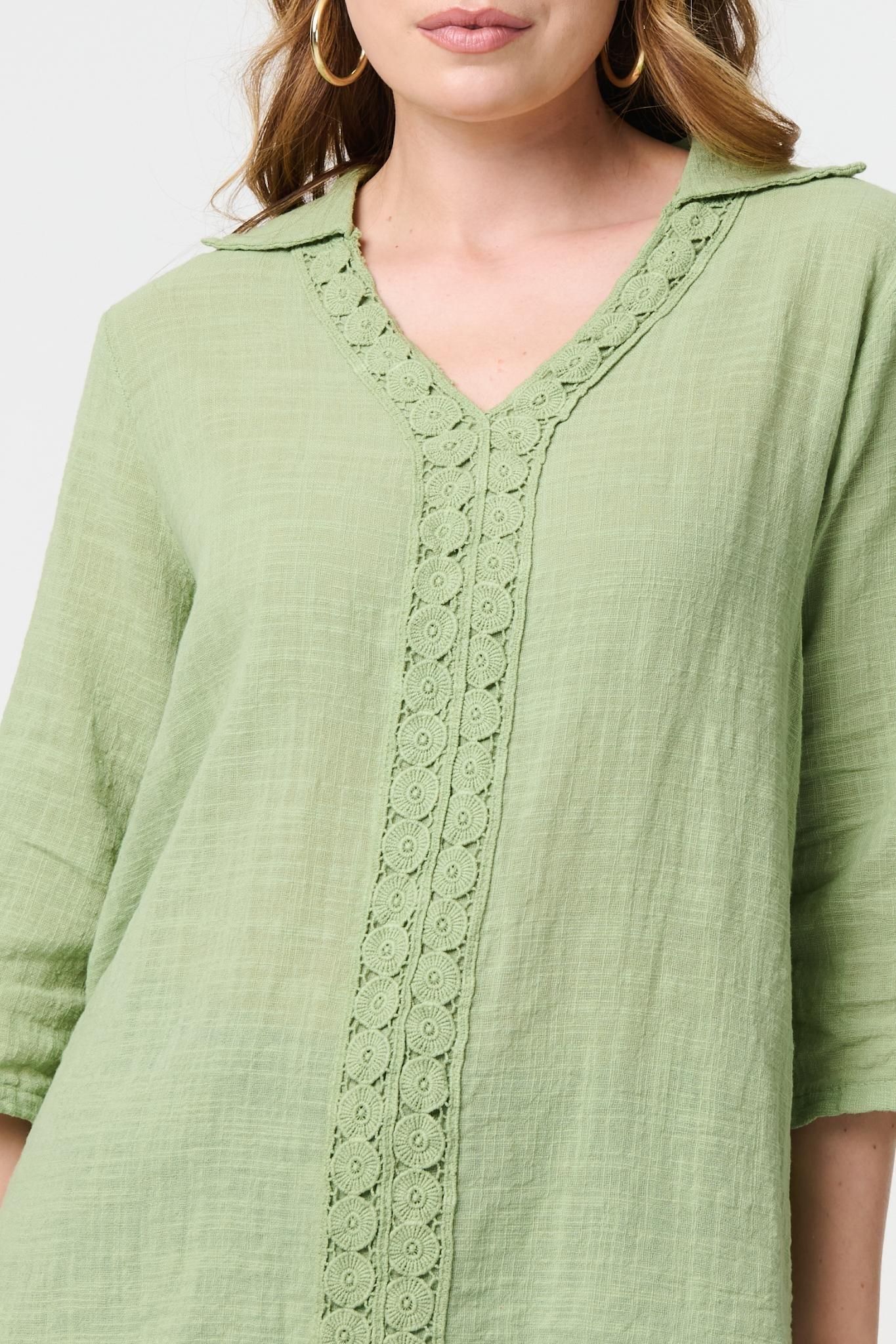 Izabel London Lace Detail V-Neck Relaxed Blouse