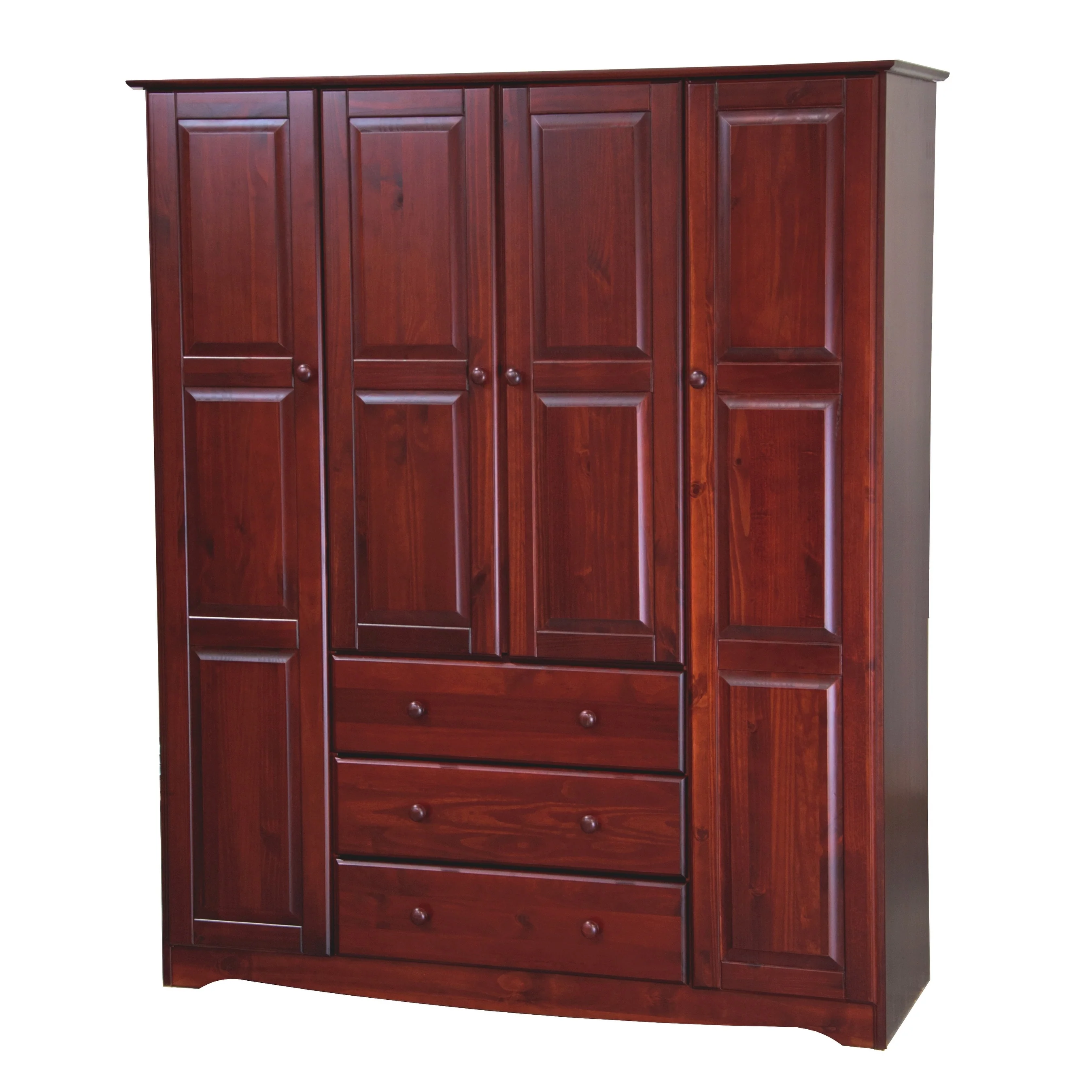 Palace Imports 100% Solid Wood Family 4-Door Wardrobe Armoire with Metal or Wooden Knobs