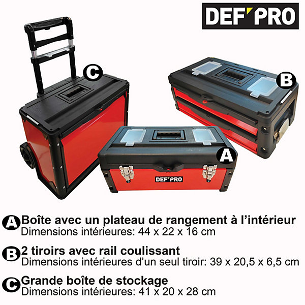 Caisse à Outils Empilable avec Roues Chariot Pro