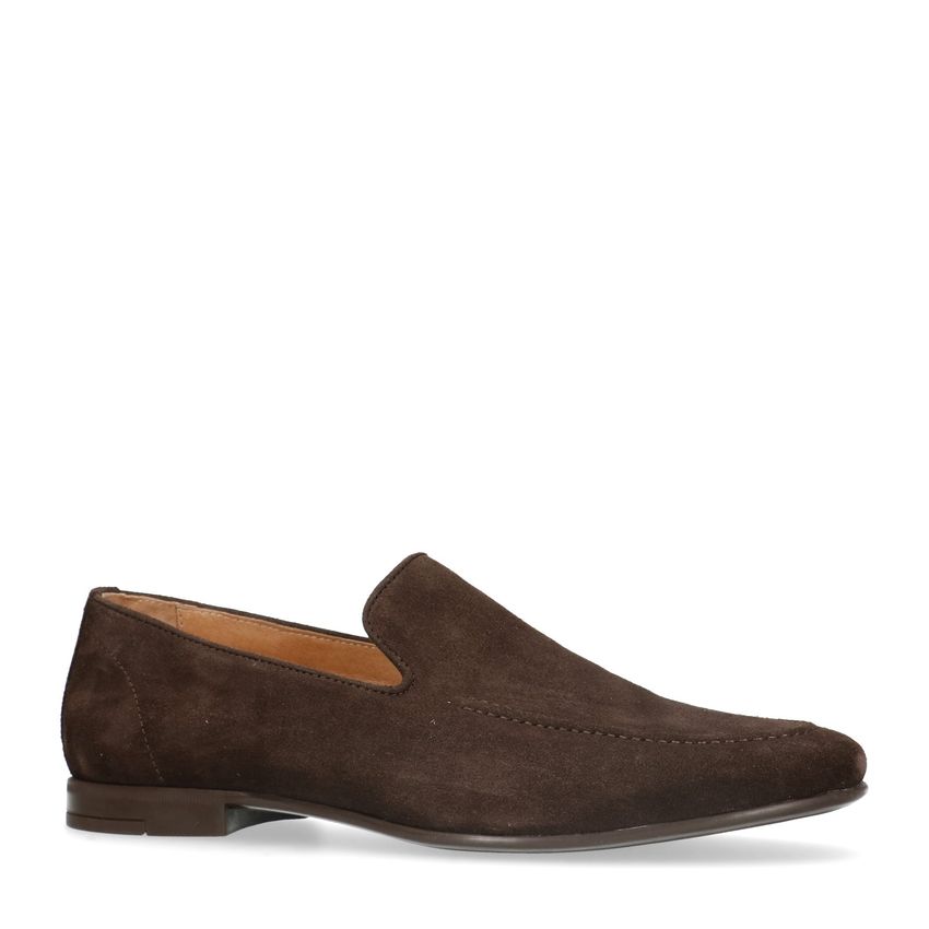 Manfield Donkerbruine suède loafers