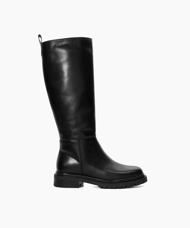 Tilings Black - Chunky Leather Knee-High Boots