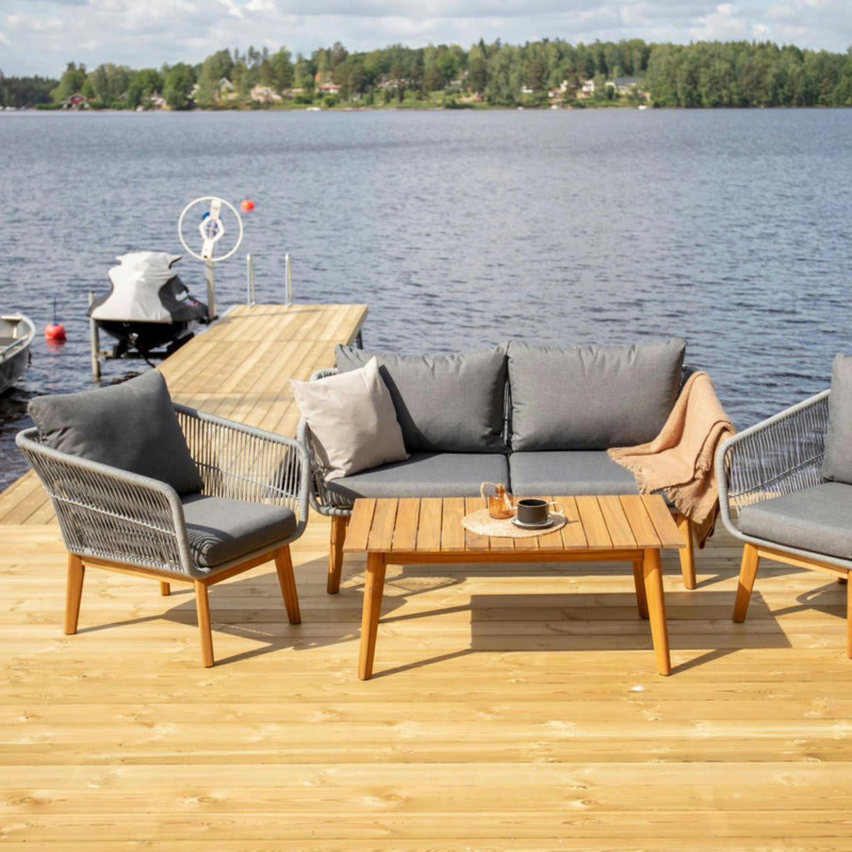 BELLAGIA - Salon de jardin canapé + fauteuils + table basse gris