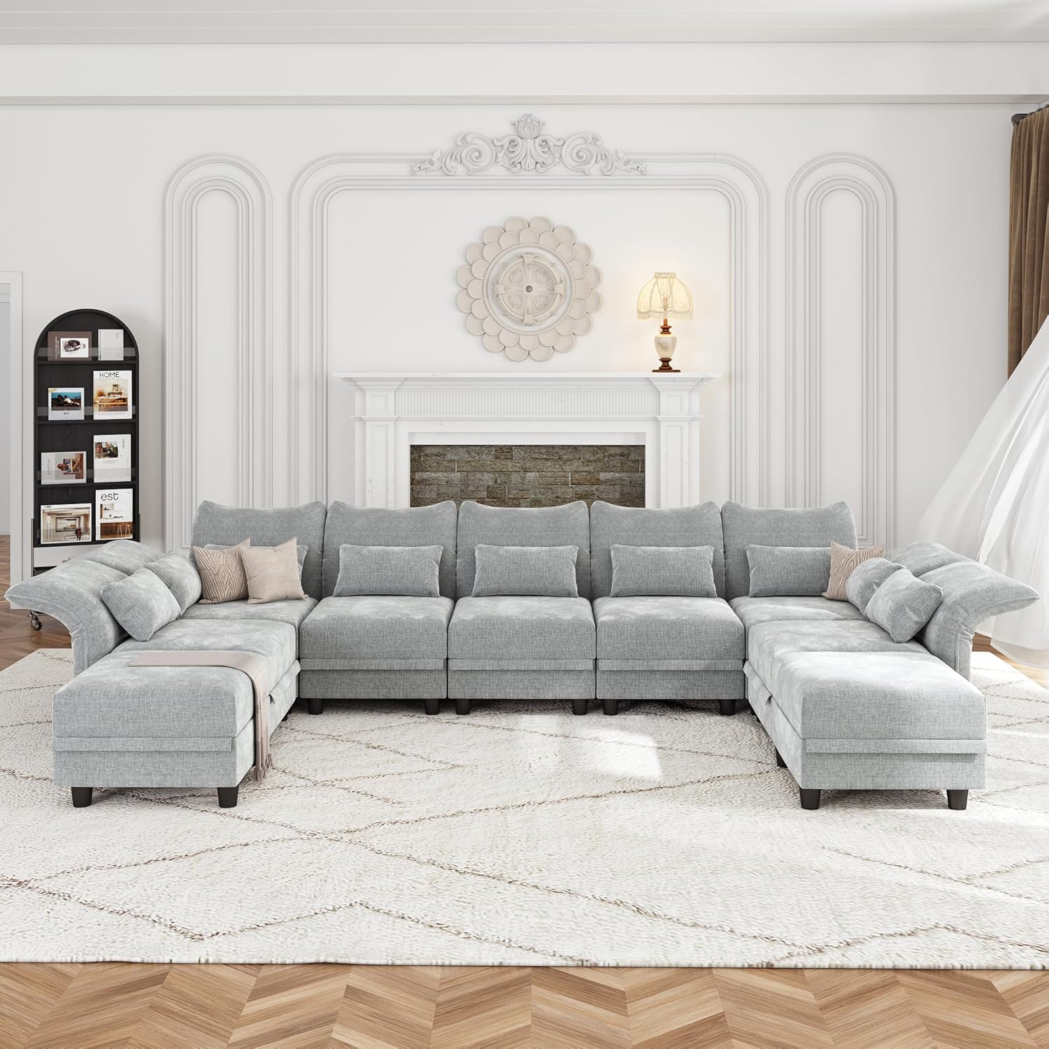LLappuil 154 Oversized Modular Sectional Sofa with Storage 9 Seat U Shaped Sectional Couches for Living Room with Adjustable Arms Backs, Convertible to L Shape/U Shape/Sleeper Sofa, Grey Chenille