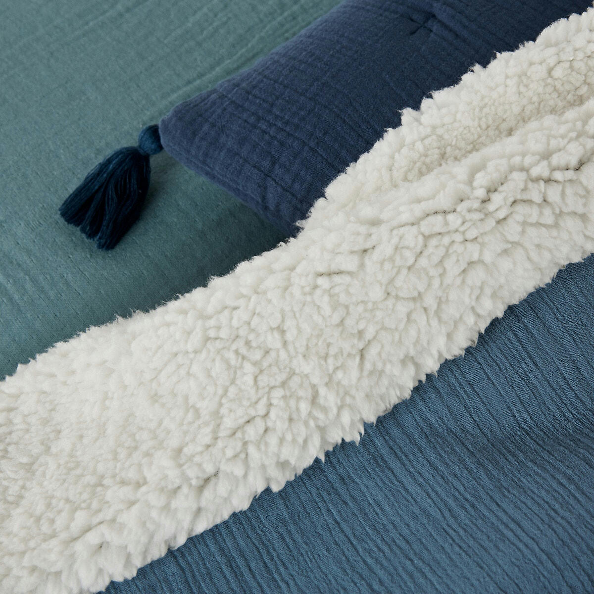 Dessus de lit uni gaze coton/effet mouton Kumla