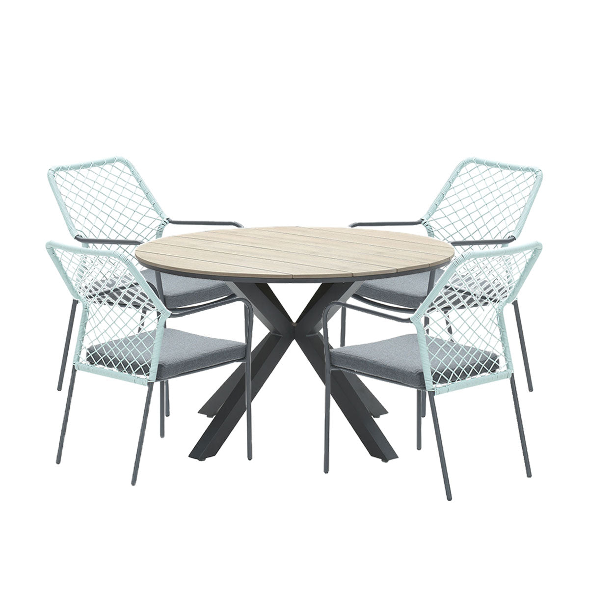Garden Impressions tuinset Ross - Tulli zacht groen - light teak look - Ø122 cm