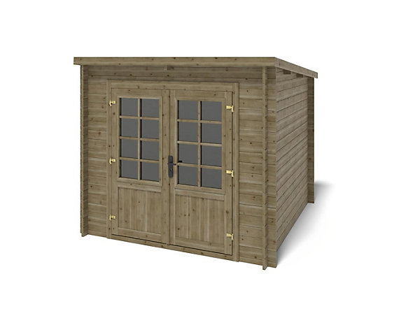 Abri de jardin en bois - 6.25m2 - 2.5x2.5m - Traité - Ep. 28mm - Couleur: vert - DOM724