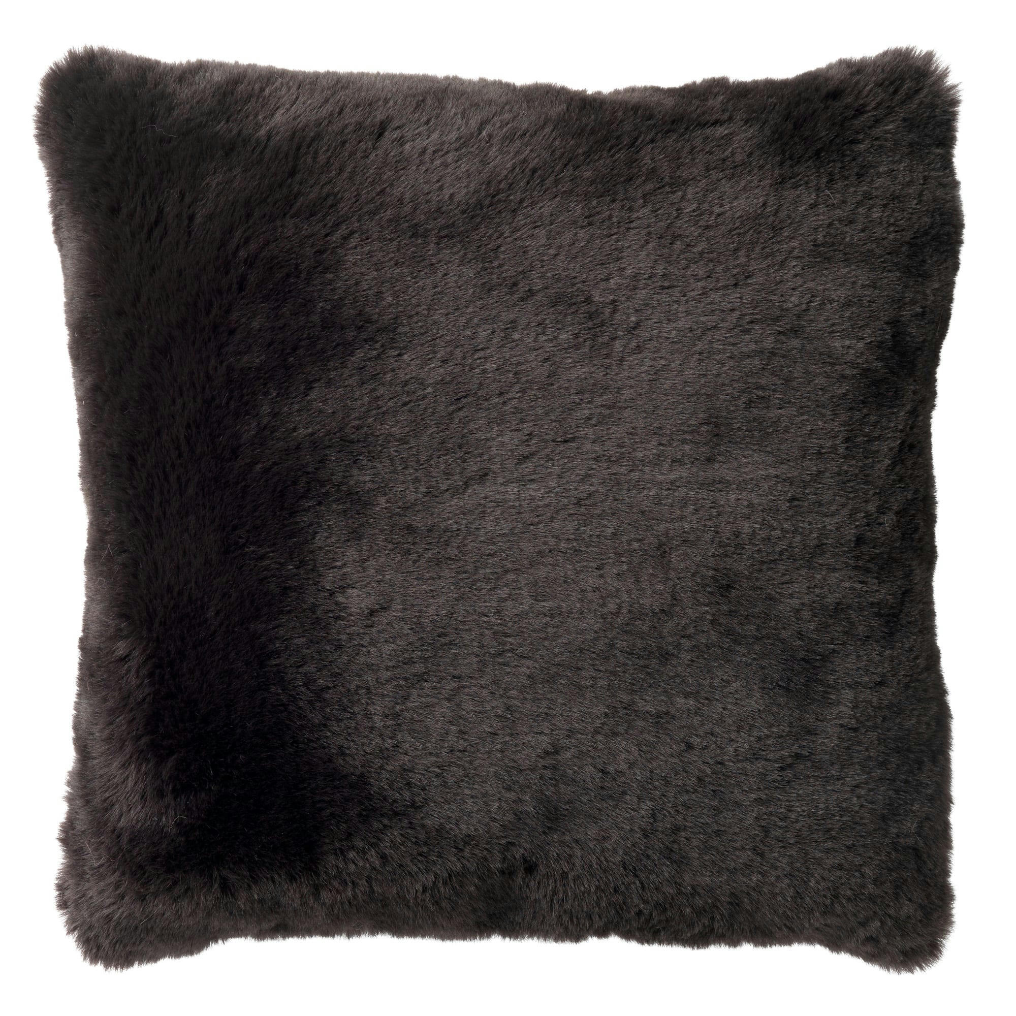 ZAYA - Coussin - noir fausse fourrure 45x45 cm uni