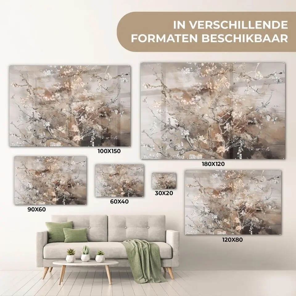 MuchoWow Glasschilderij 120x80cm Amandelbloesem Kunst Van
