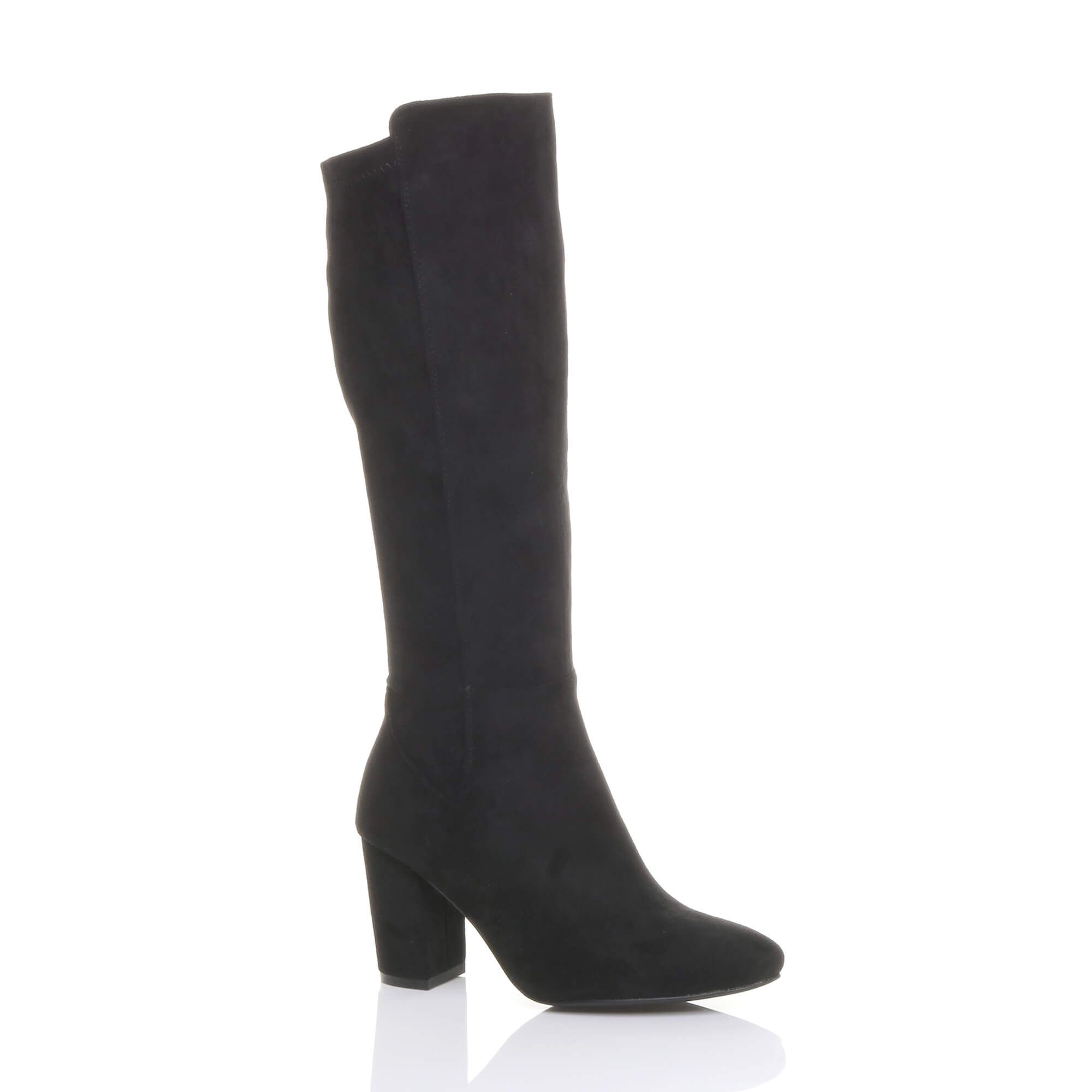AJVANI High Block Heel Stretchy Calf Calf Boots