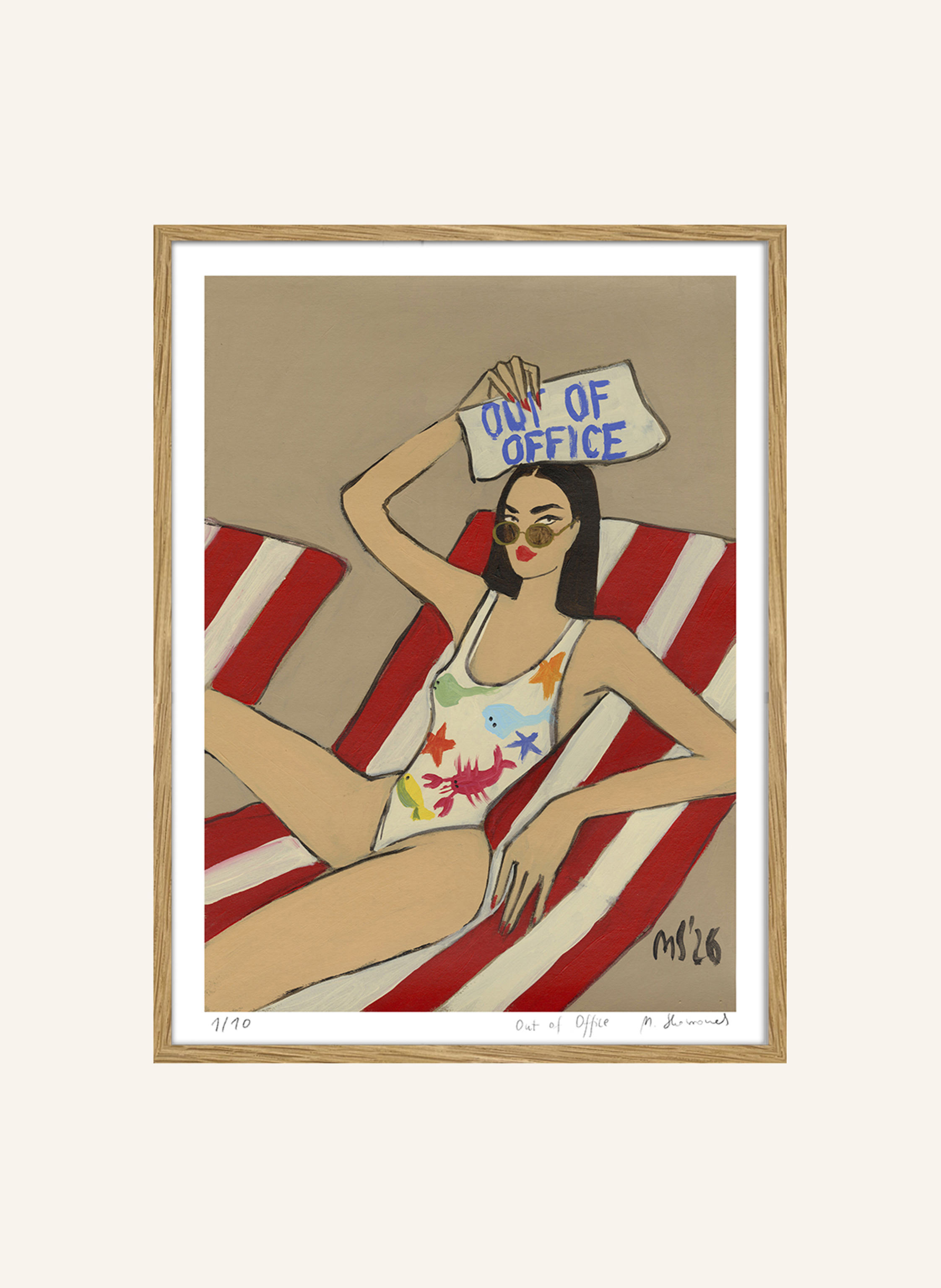 MARTAS ILLUSTRATION Limitiertes Kunstwerk OUT OF OFFICE mit Rahmen