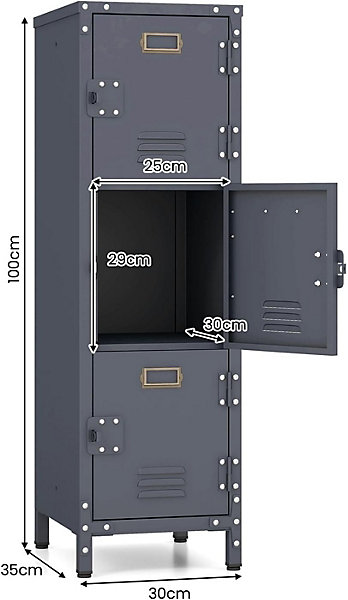 Casier en Métal à 3 Portes Verrouillables Armoire de Rangement 3 Etagères Verticale Empilable Casier Vestiaire College