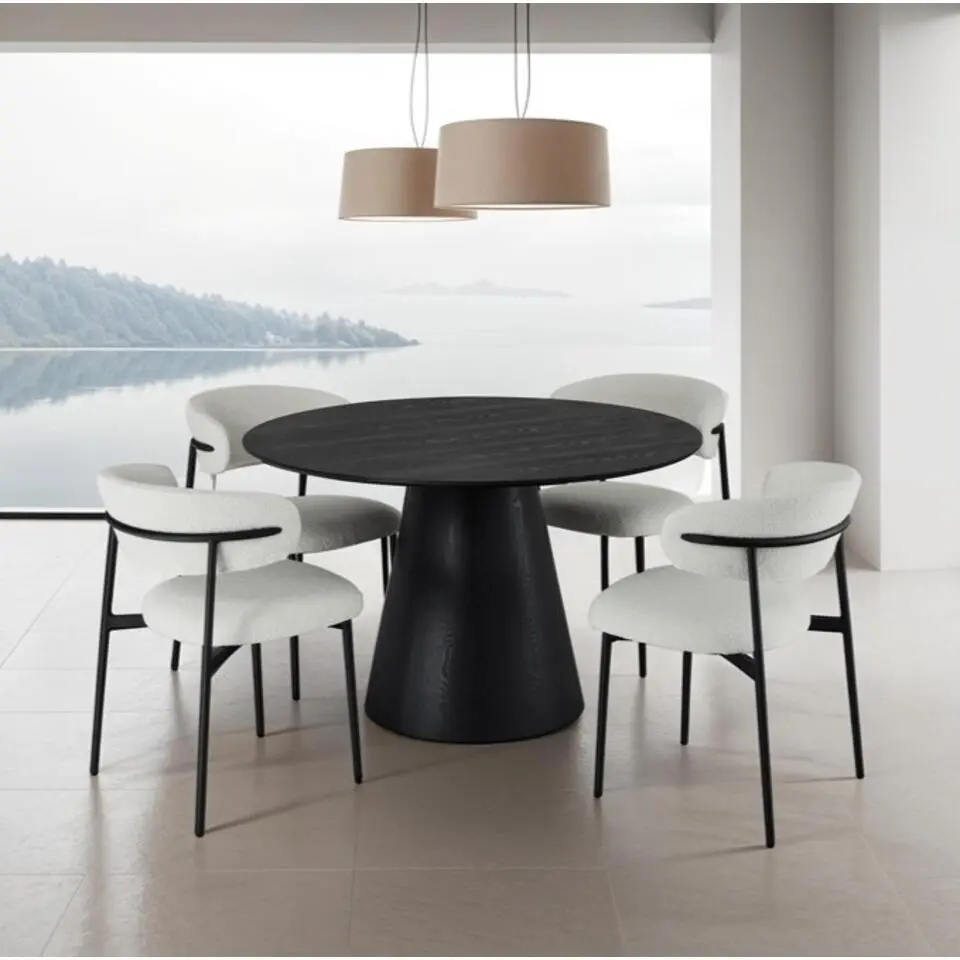 EetkamertafelRond ?120cm - Zwart Eikenhout