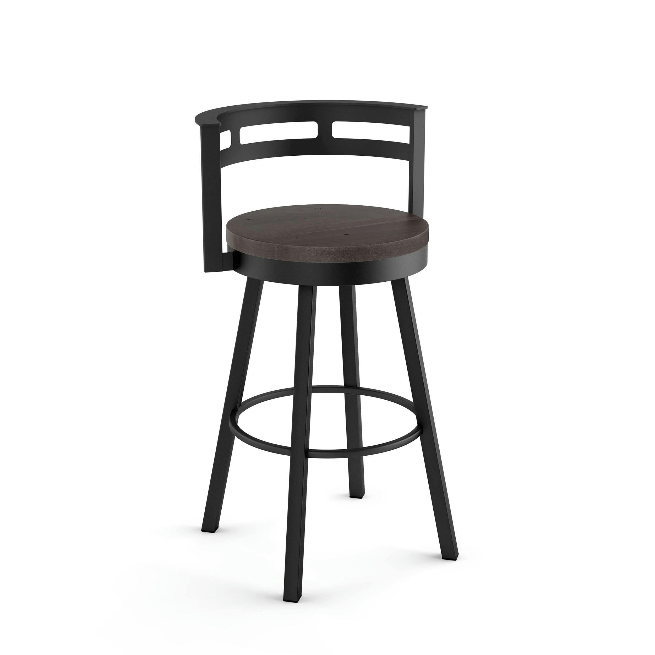 Amisco Vector Wood Swivel Bar Stool, Black Frame & Beige/Brown/Grey Fabric, 30-in