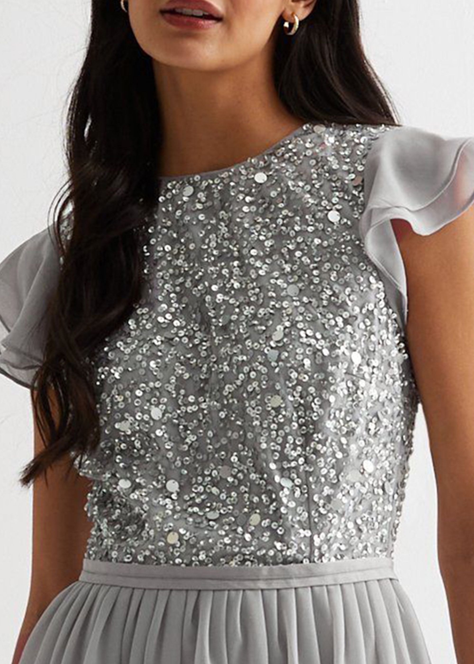 Gini London Silver Embellished Maxi Dress