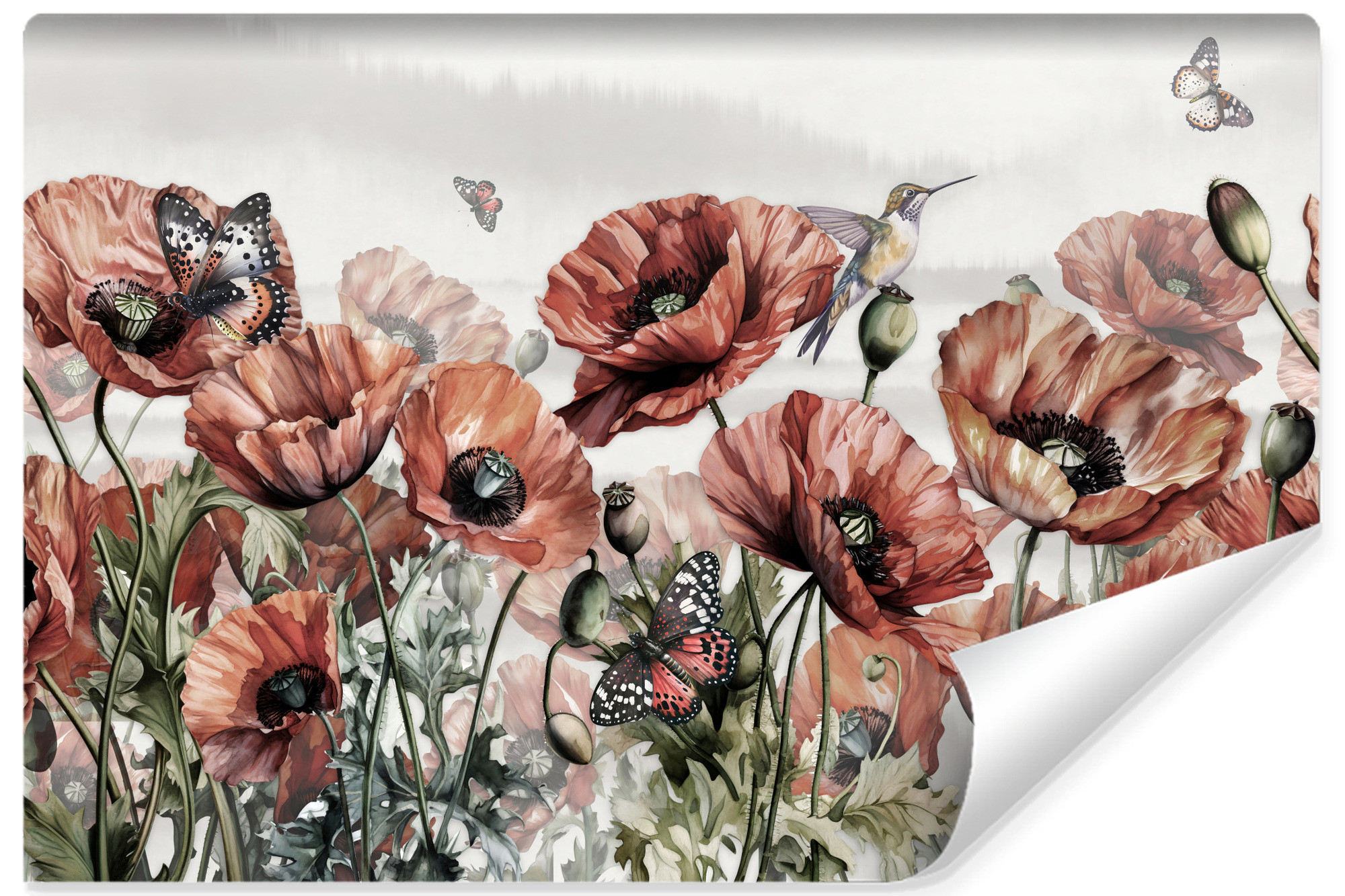 Fototapeta Barwne Czerwone Maki Styl Vintage 135x90cm