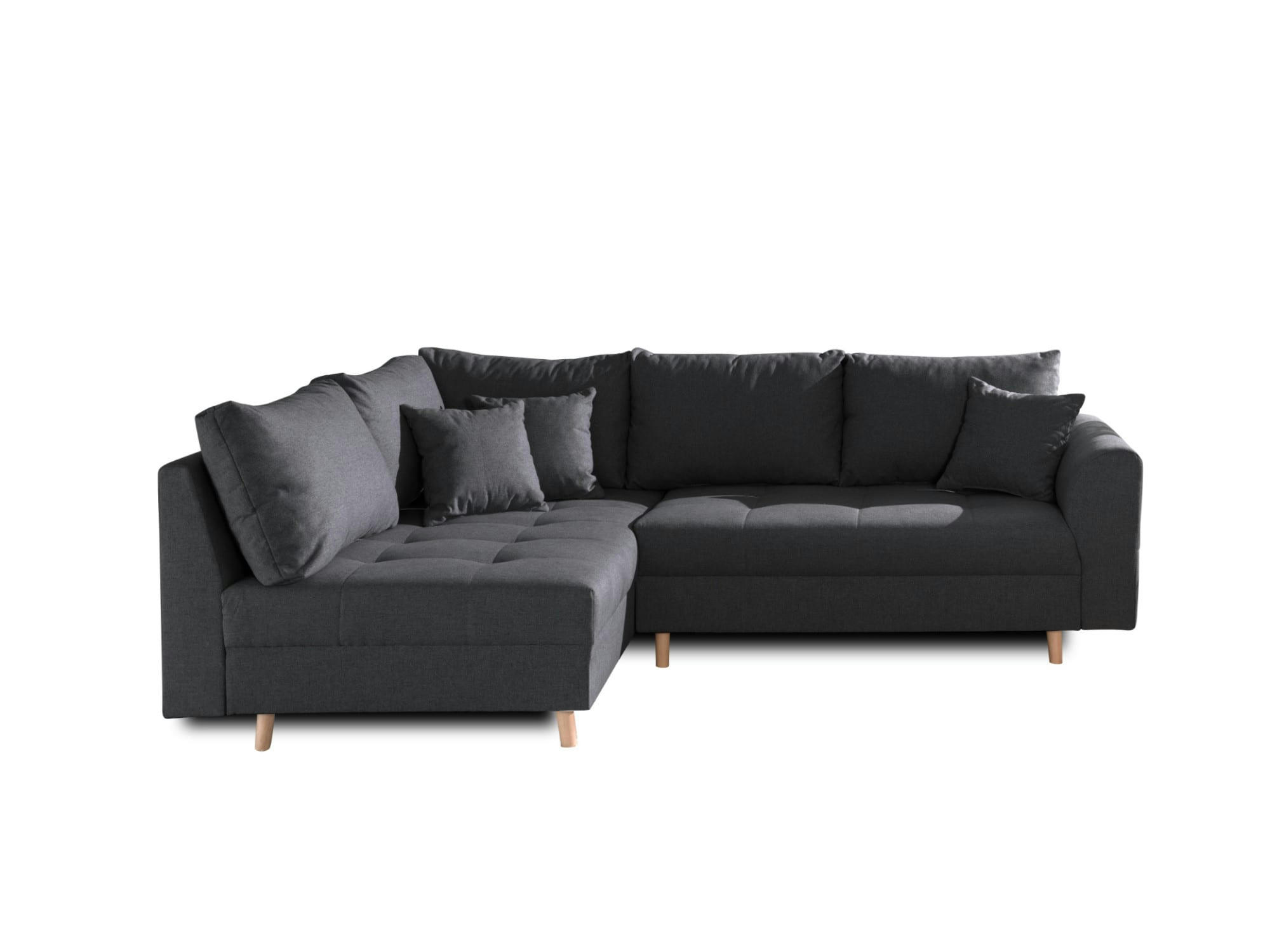 RUNE - Canapé d'angle gauche convertible 4 places en tissu gris foncé