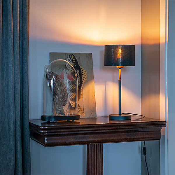 Lampe de table moderne abat-jour en tissu noir avec or - VT 1