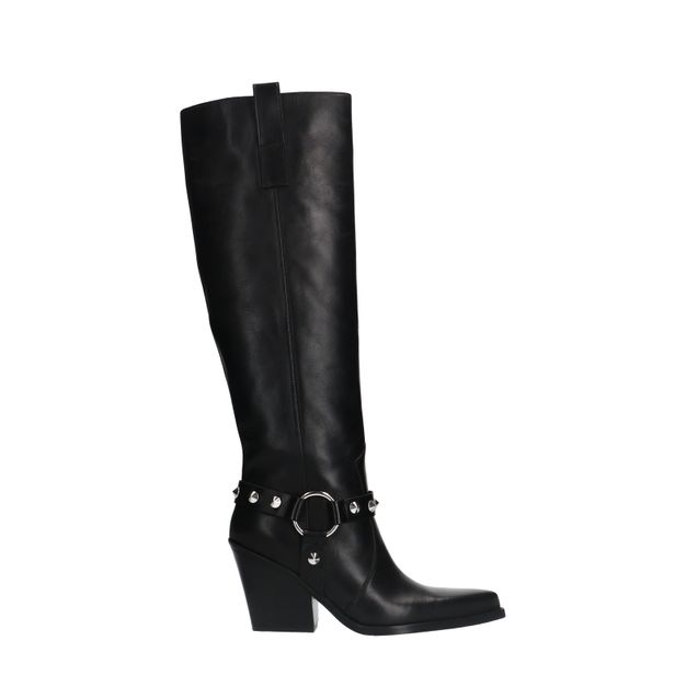 Zwarte leren cowboylaarzen met zilverkleurige studs