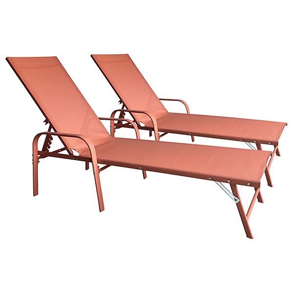 Lot de 2 bains de soleil SARDINIA en textilène terracotta - structure terracotta - HAPPY GARDEN