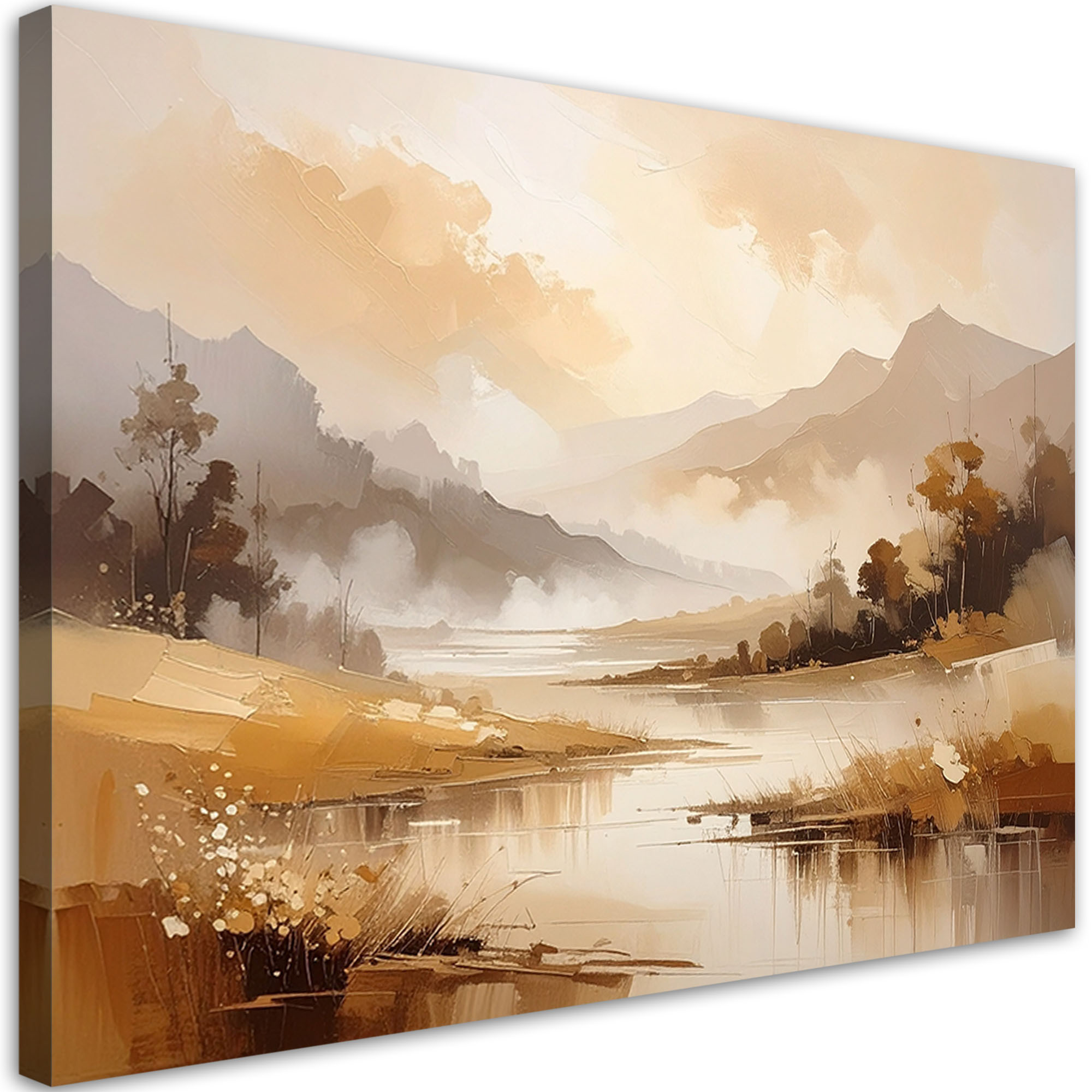 Obraz do salonu sypialni, Pastelowy Pejzaż Gór i Drzew Krajobraz 30x20