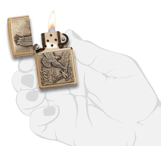 ZIPPO SOARING WHERE EAGLE DARE BRUSHED BRASS LIGHTER GIFT BOX 92854