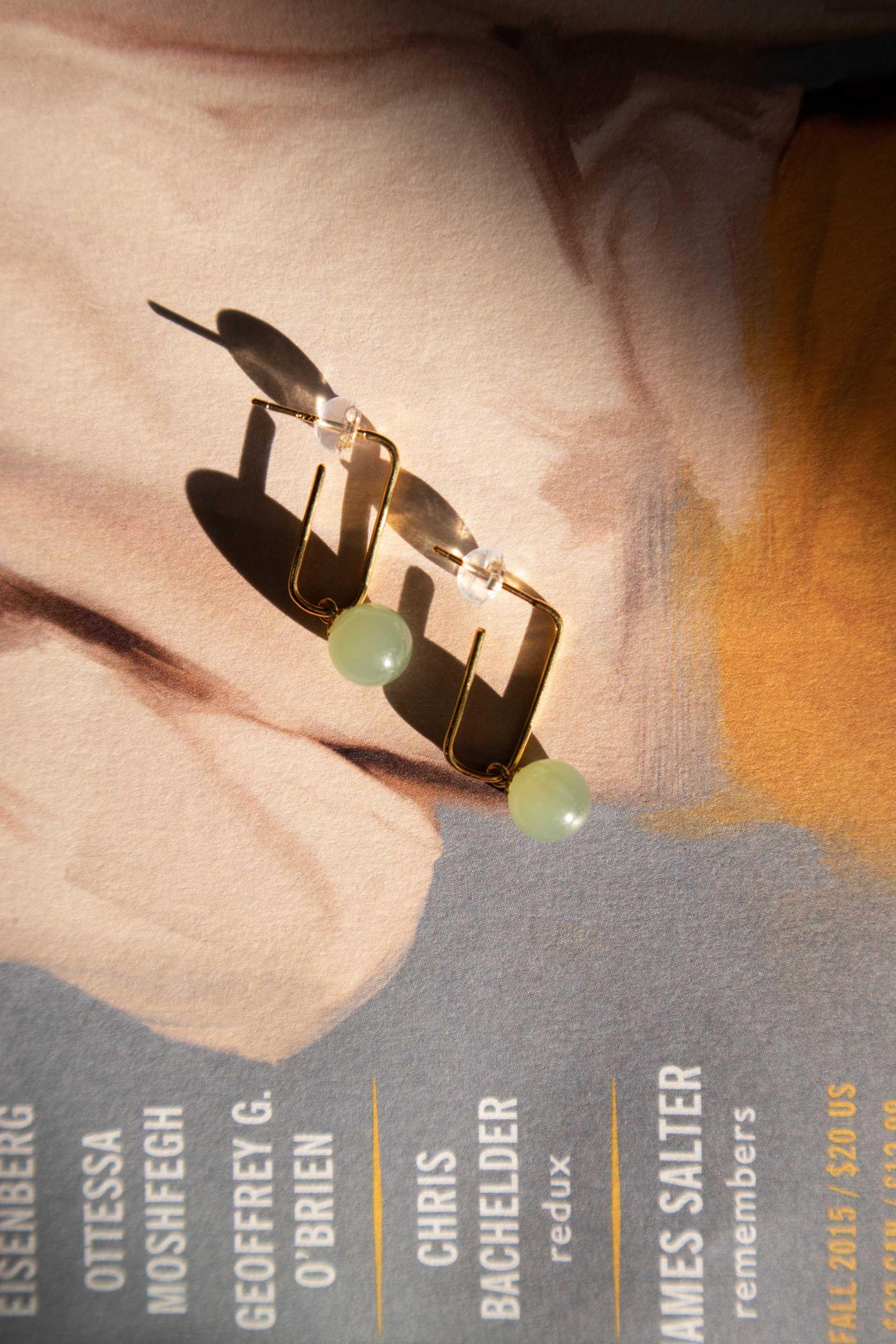 Pin — Green Jade Bead Gold Earrings