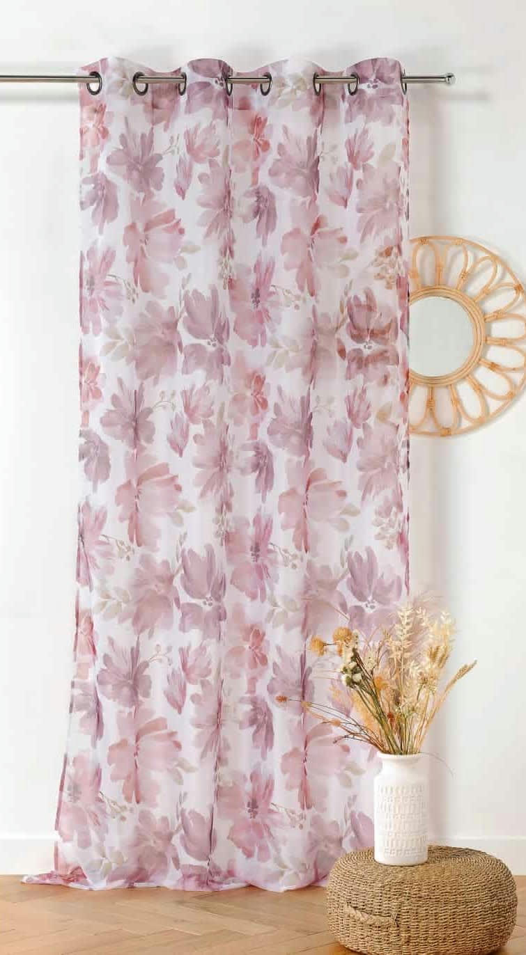 AQUARELLE - Voilage tamisant rose 140x280cm