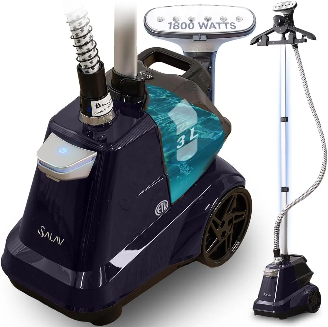 1800W Commercial Garment Steamer  3L Tank, Foot Pedal, Navy Blue